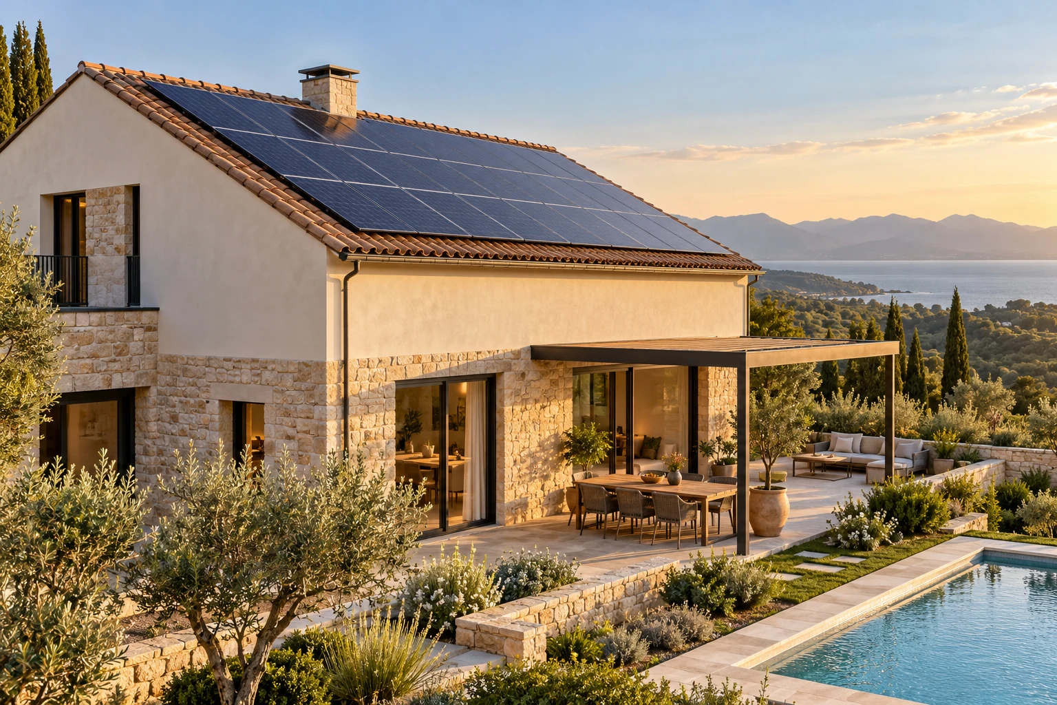 Moradia com painéis solares integrados na cobertura — Interiores